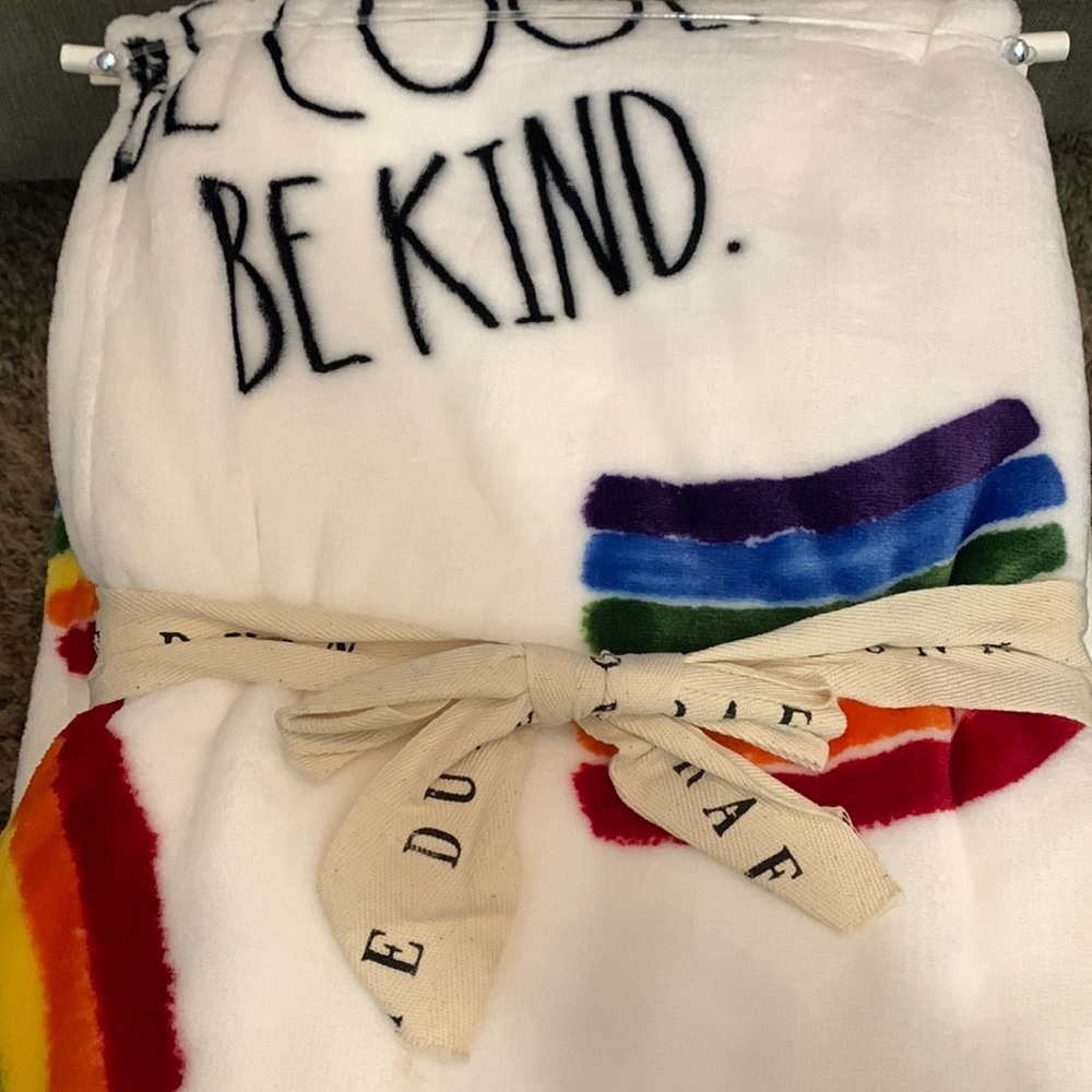 Rae Dunn rainbow BE COOL BE KIND throw blanket